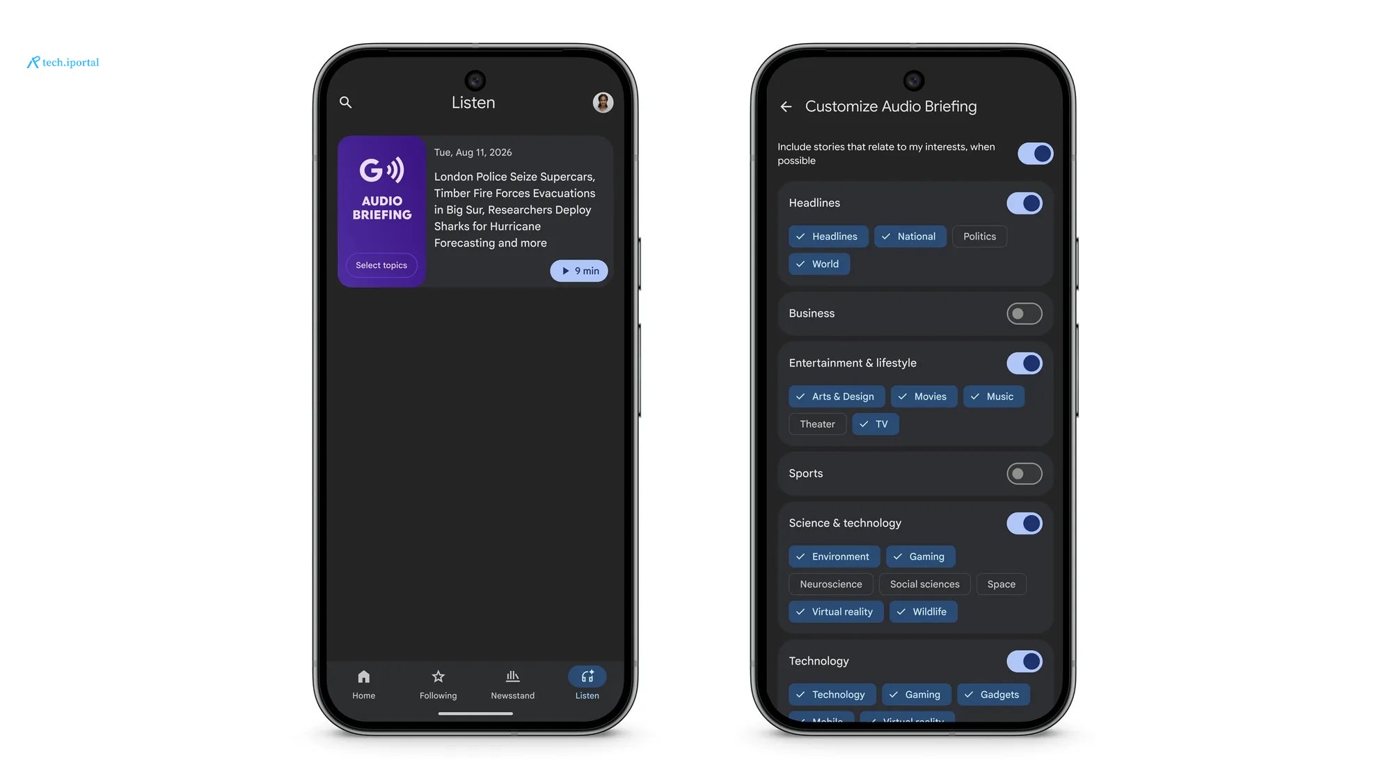 You can now choose the topics you want to hear about in your Google News audio briefing.