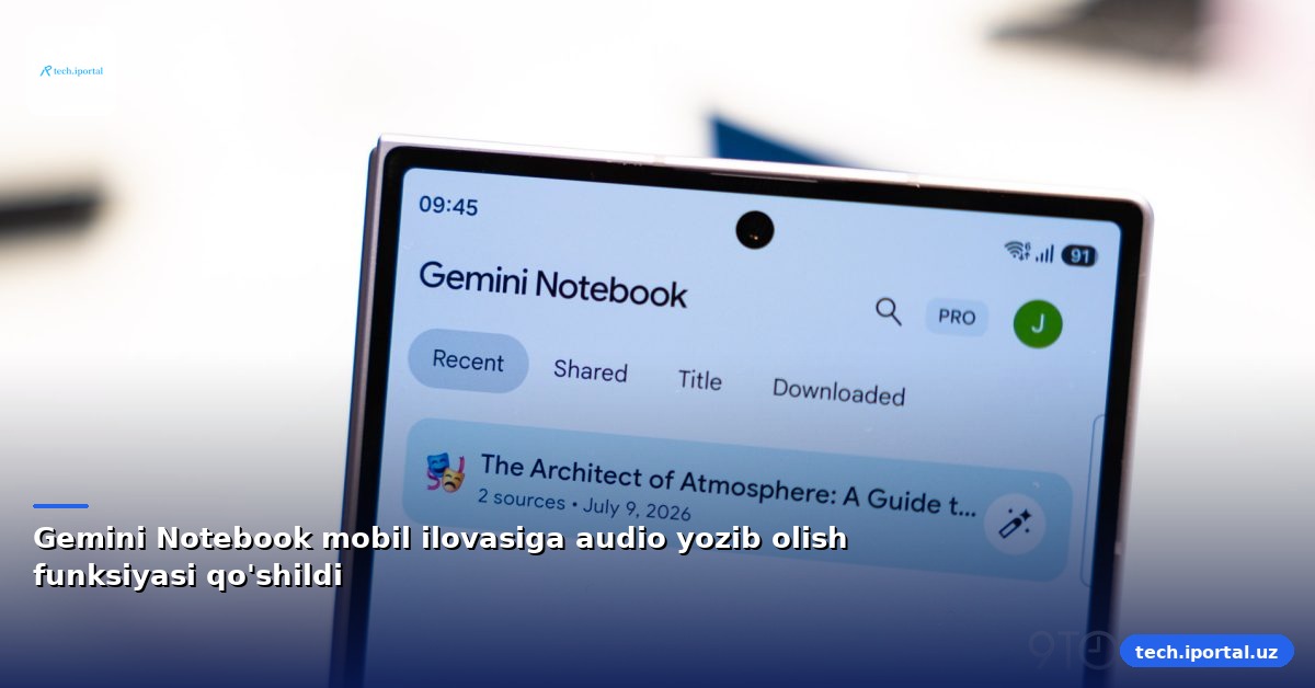 Gemini Notebook mobil ilovasiga audio yozib olish funksiyasi qo'shildi