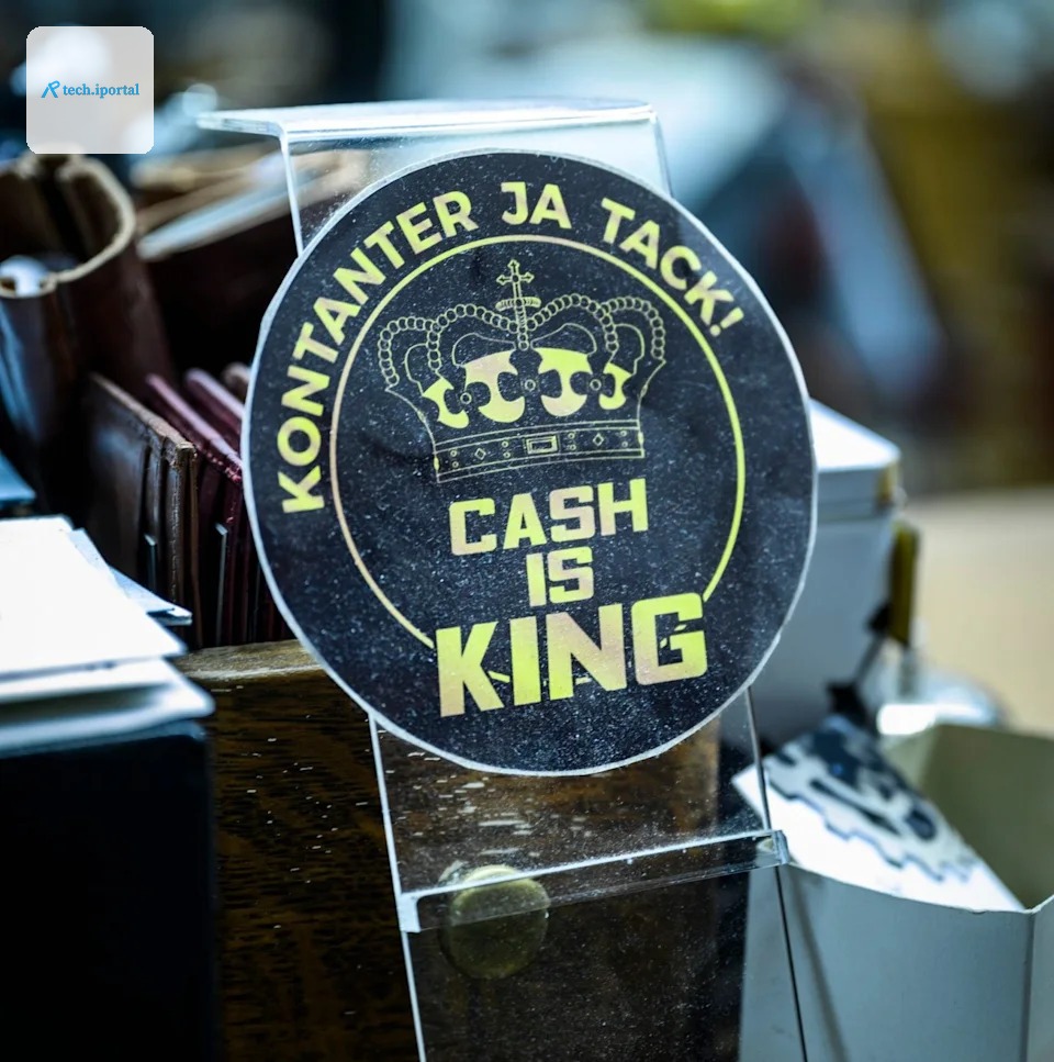 A 'Cash, yes please' sign in a shop illustrates the divide between Swedes