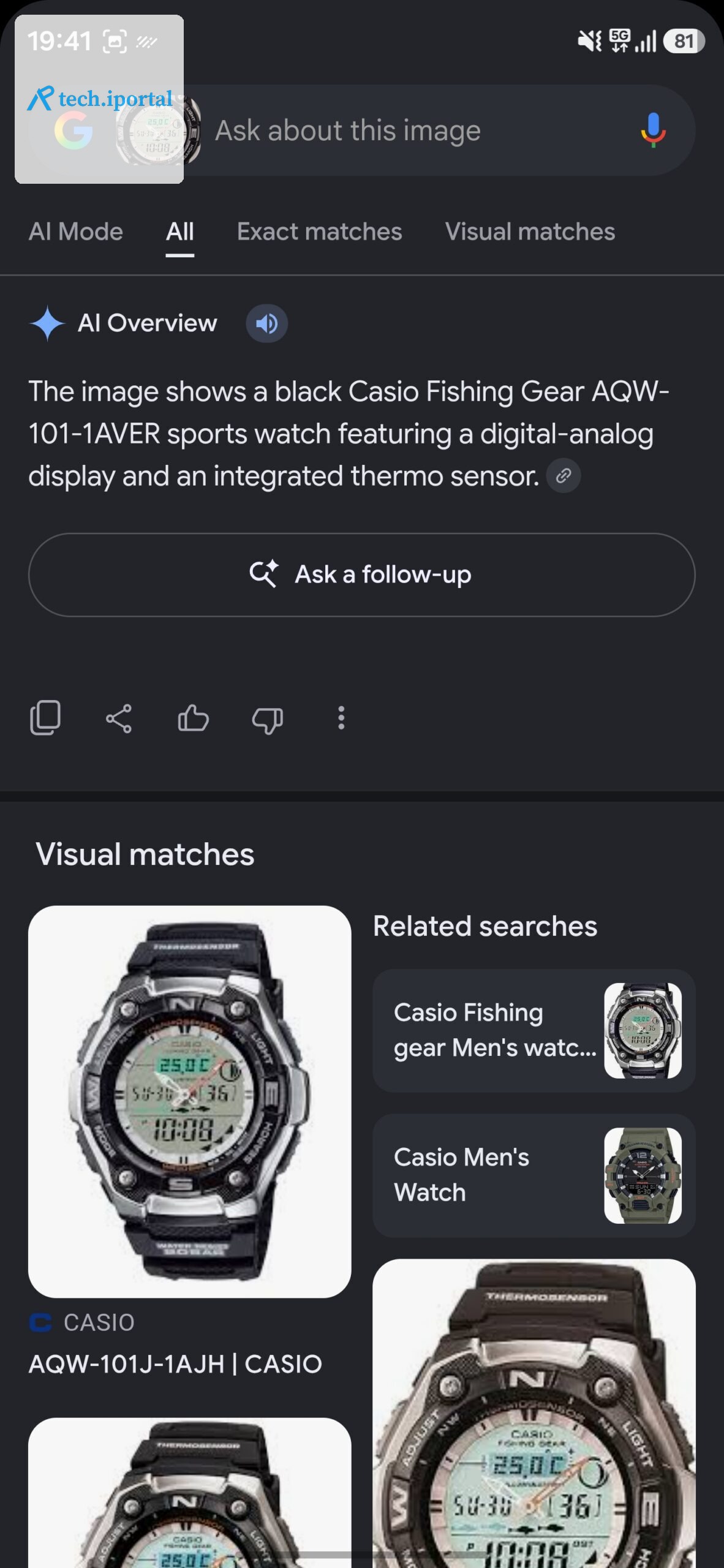 Google Lens' response to a watch query.