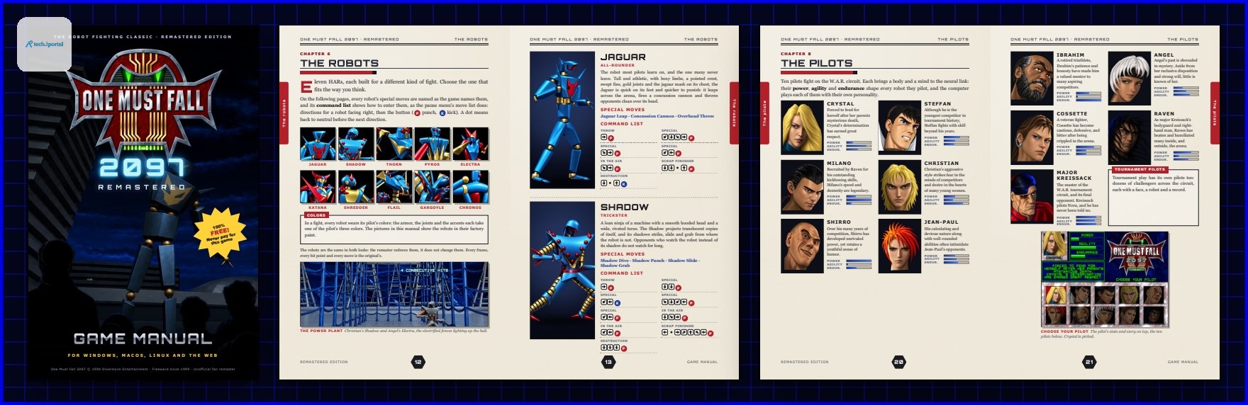 The game manual: its cover, the robots' pages and the pilots' pages