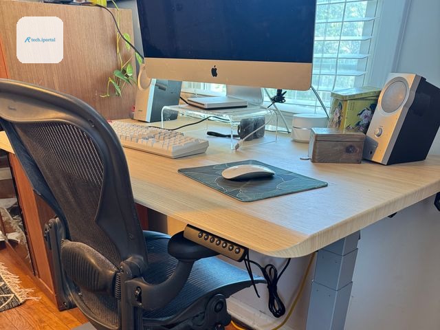 Image may contain Furniture Table Desk Computer Computer Hardware Computer Keyboard Electronics Hardware and Chair