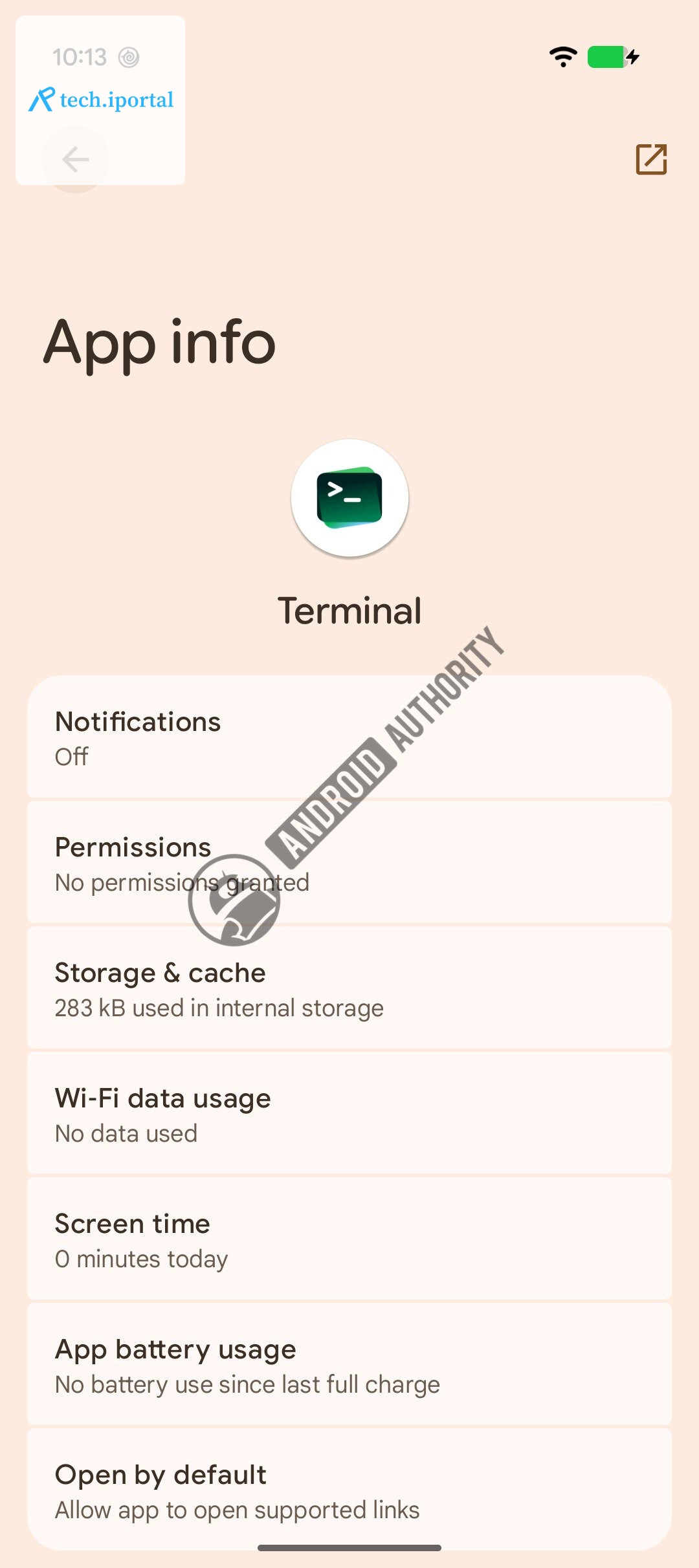 Google Terminal app's info page new look watermarked