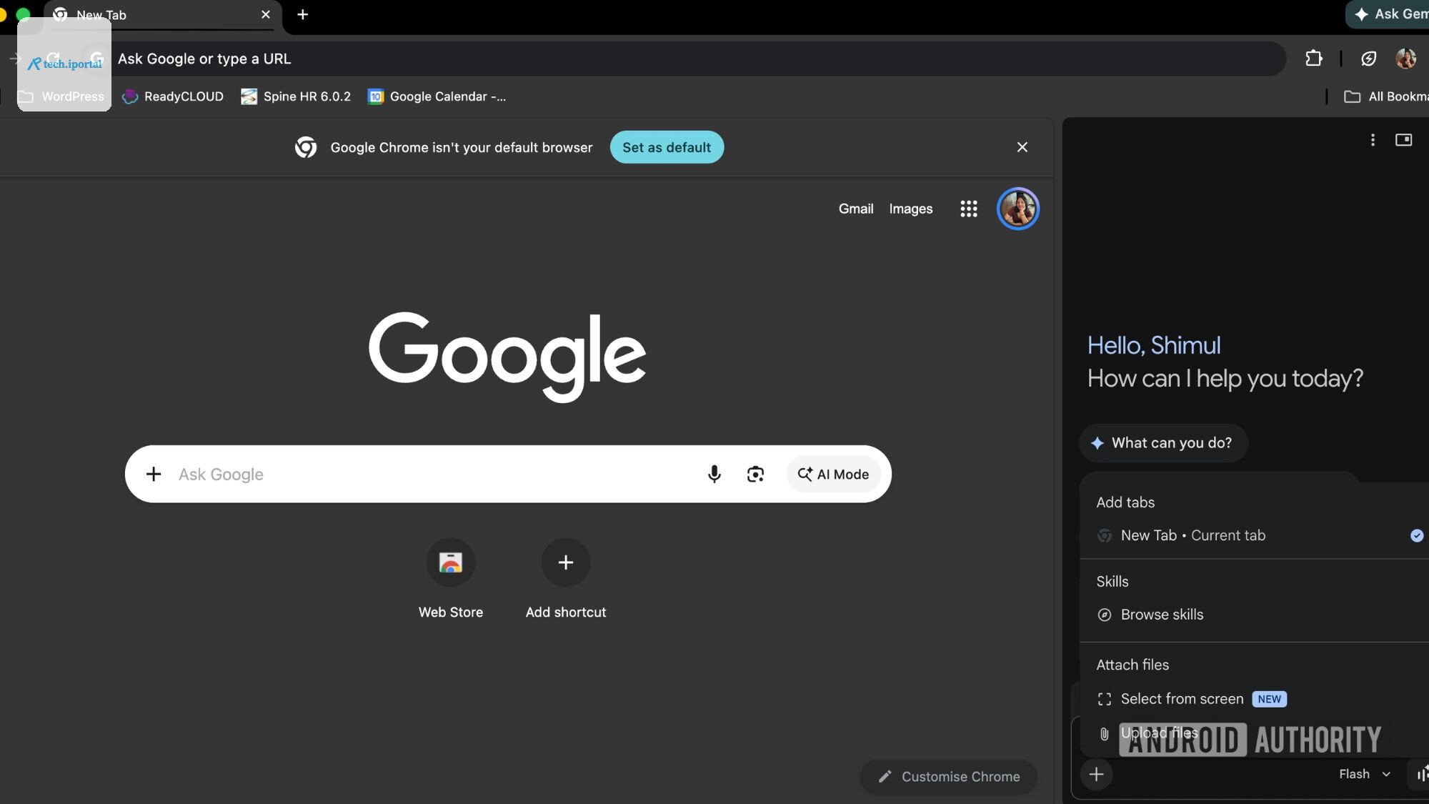 Gemini side panel in Chrome add attachments feature