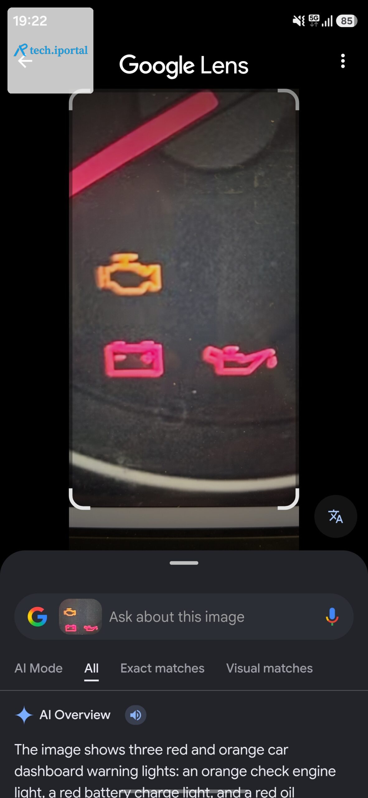 Looking up the symbols on a car's dashboard in Google Lens.