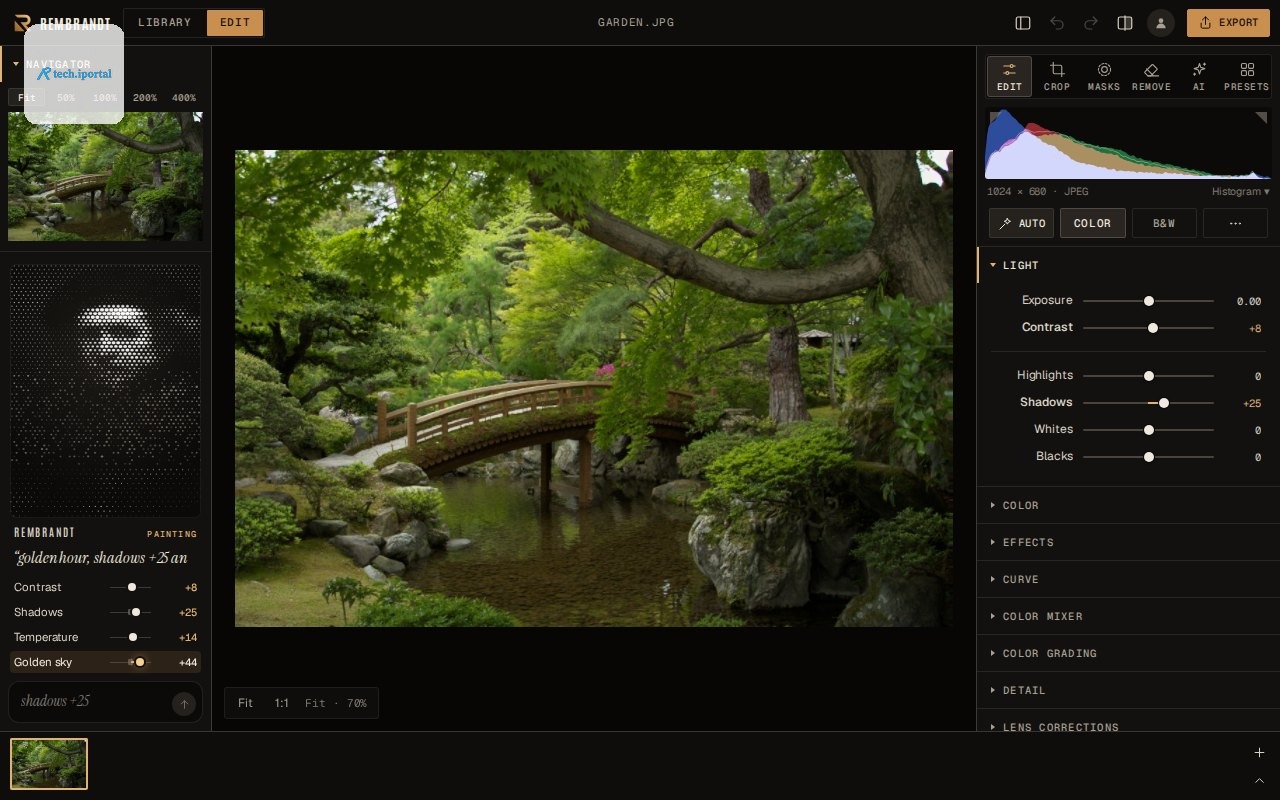 Rembrandt, in dots, making the edits you asked for while the sliders move