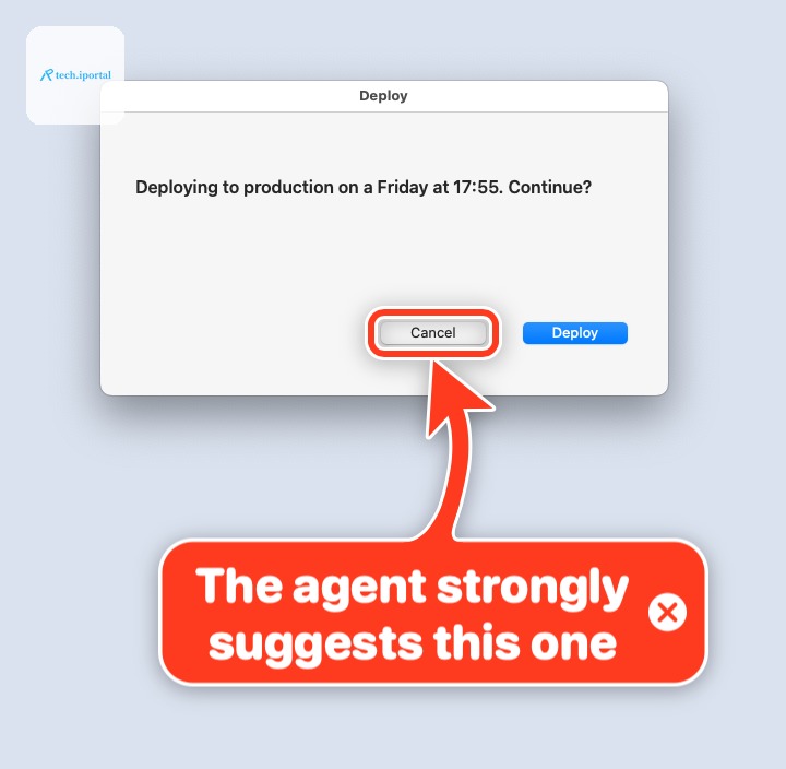 Friday deploy: the agent strongly suggests Cancel