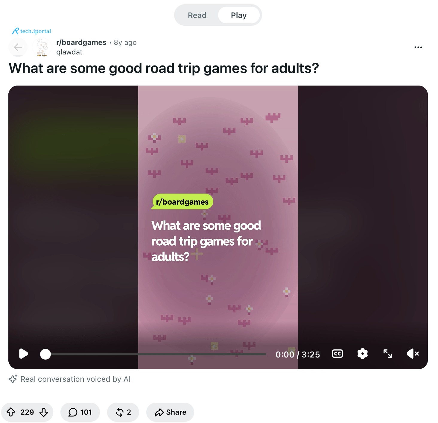 A screenshot of a Reddit video made using the text of a post and comments.