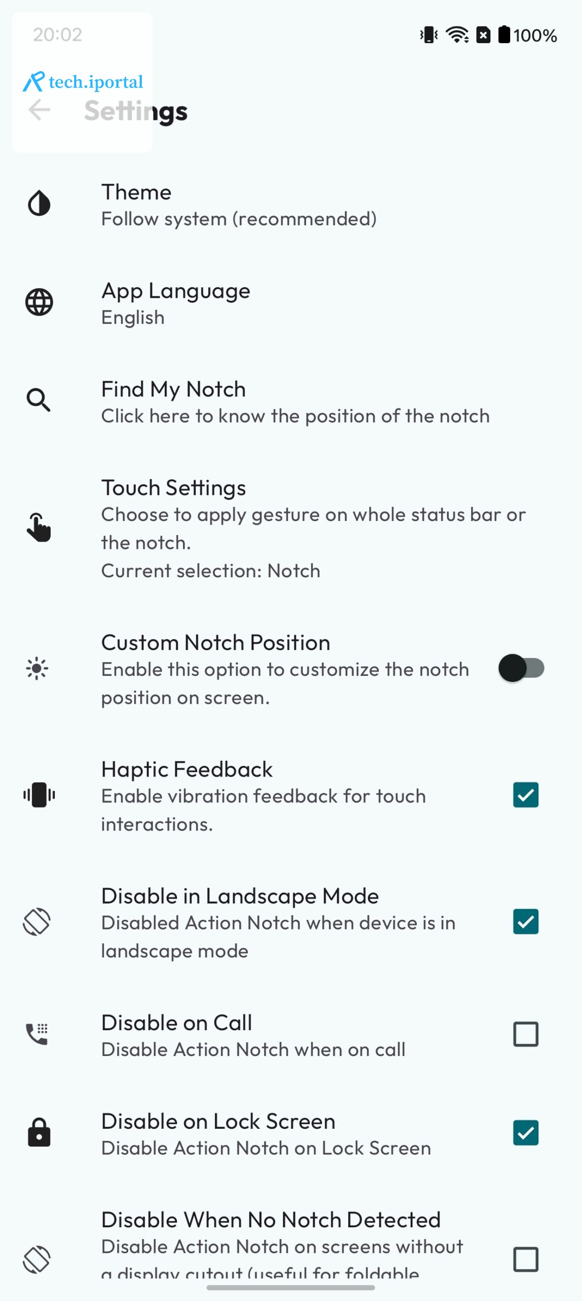 Configuring Action Notch settings.