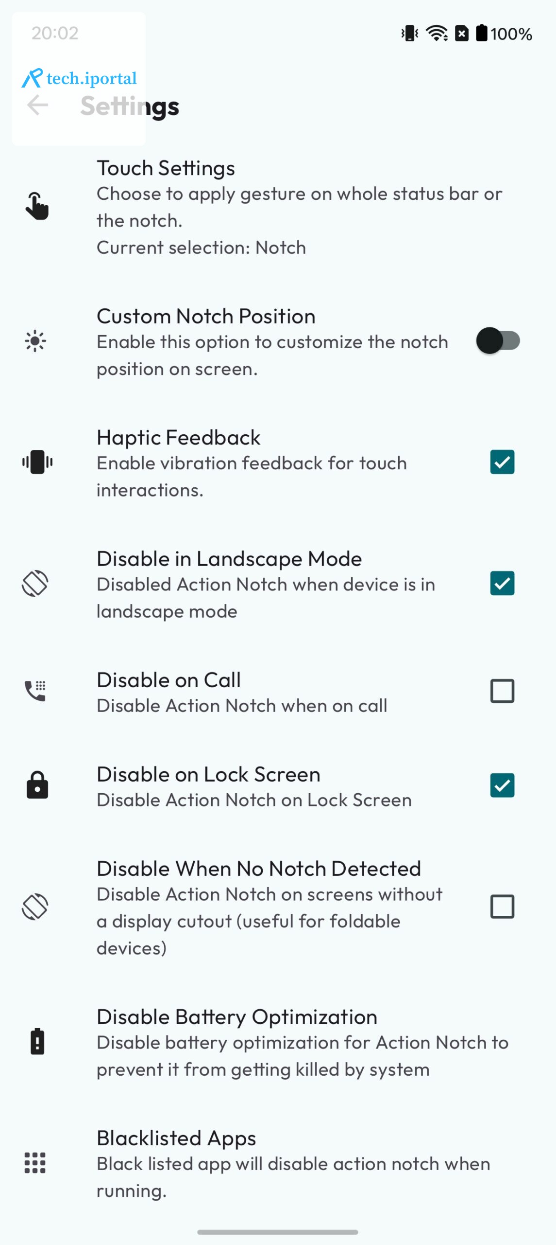 Enabling options to disable Action Notch in certain scenarios.