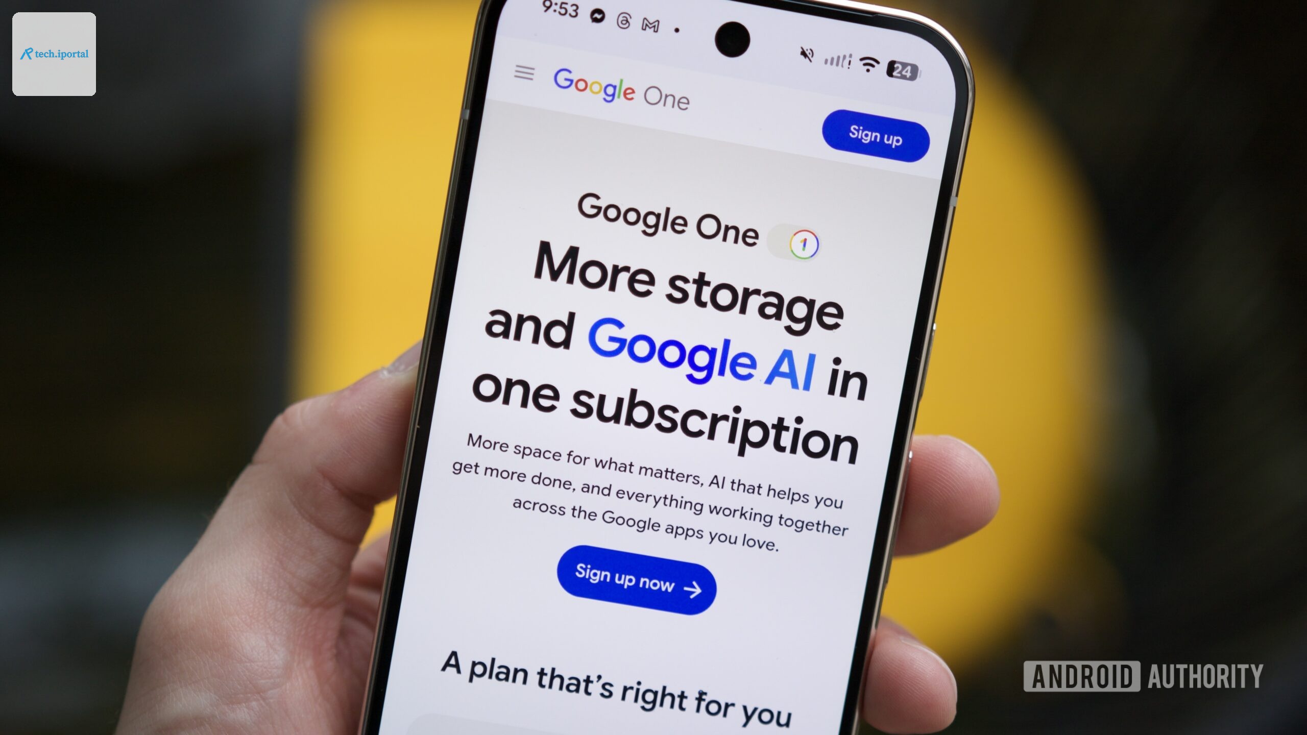 Google One website running on a Pixel phone.