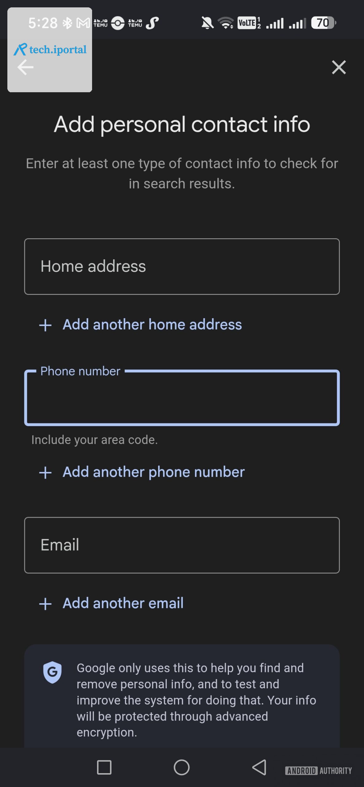Adding personal contact details to results about you