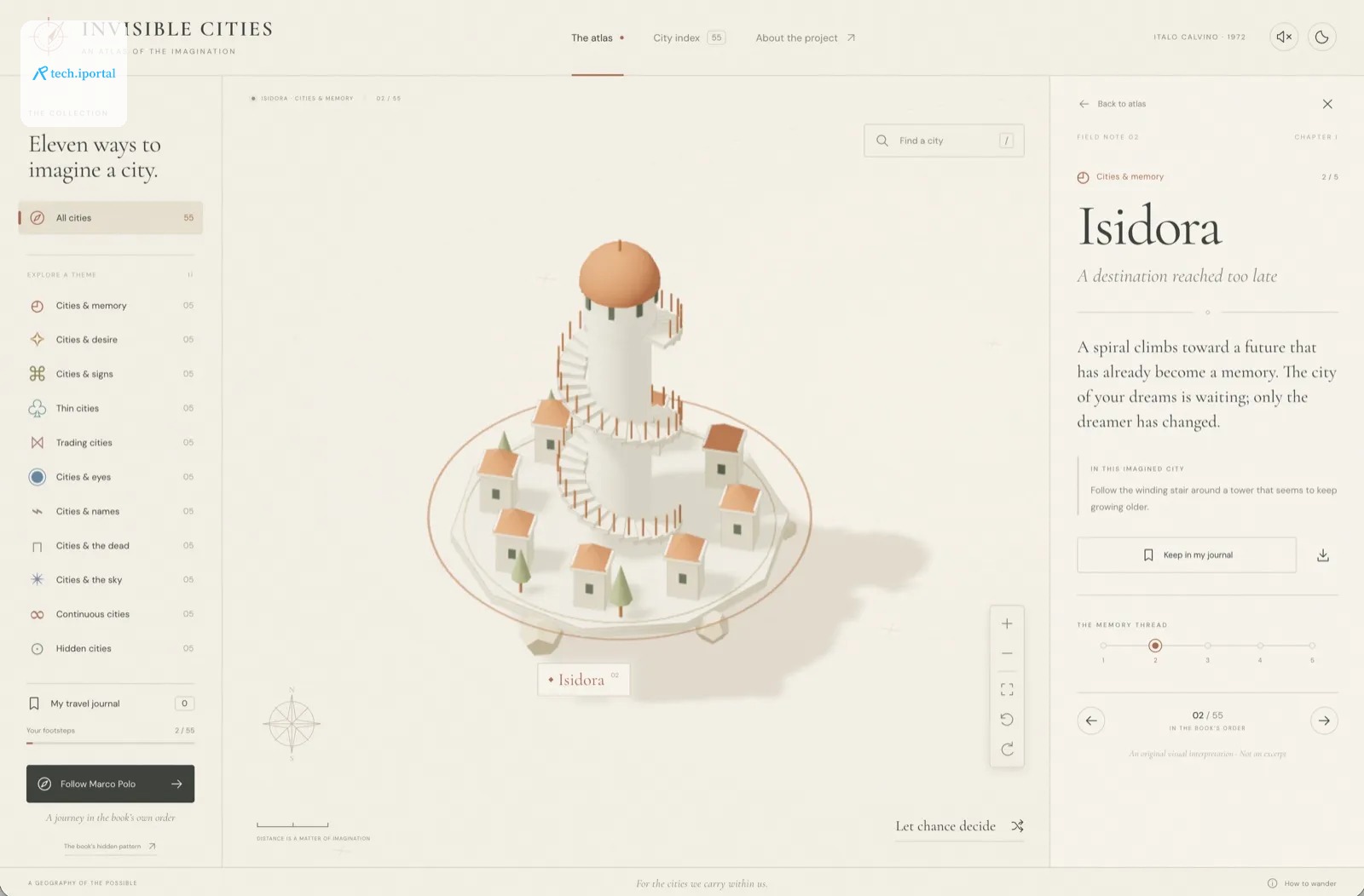 Invisible Cities by GPT-6 Astra: Isidora as a spiral tower on a pale atlas page