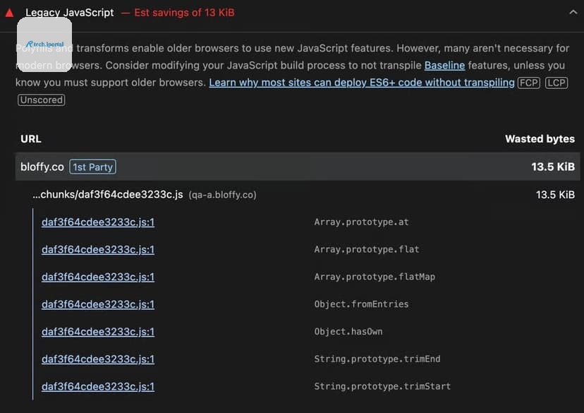 Lighthouse legacy JavaScript audit