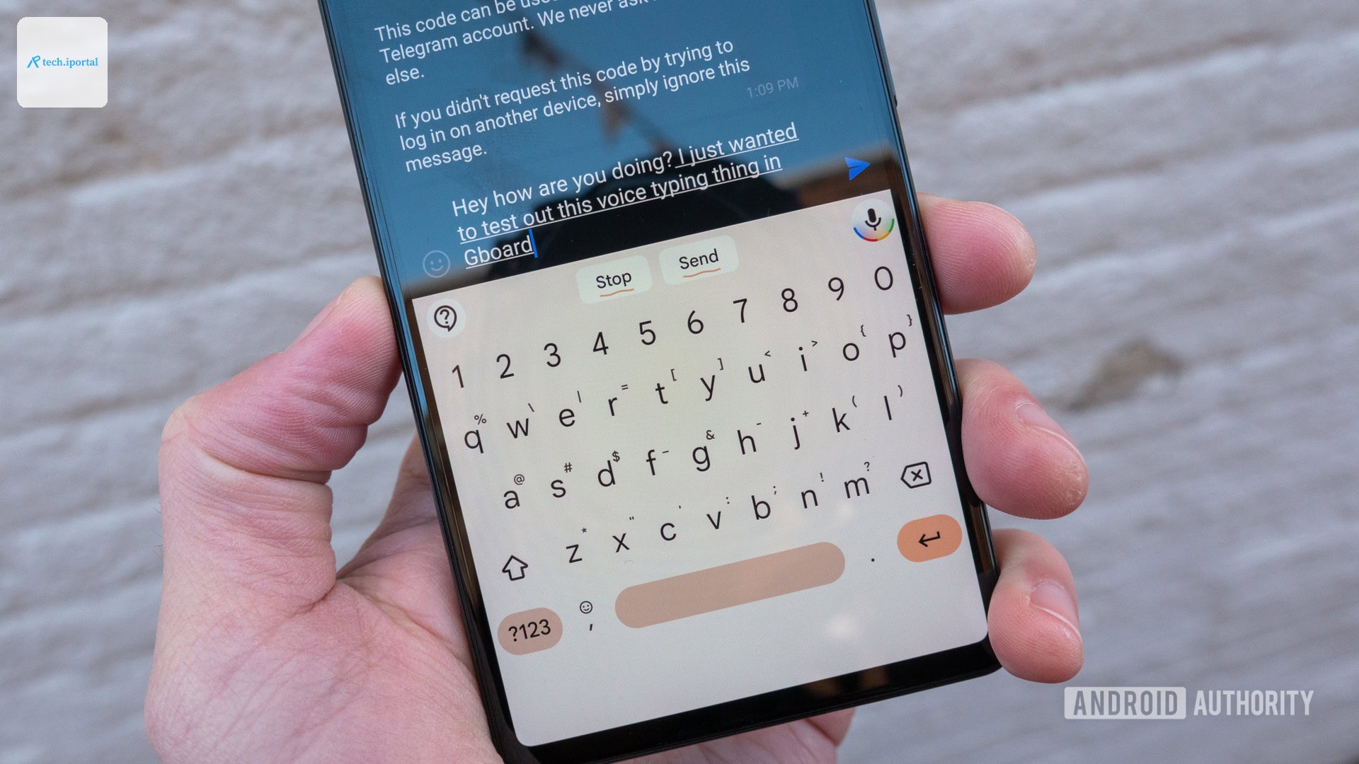 The Google Pixel 6 in hand showing gboard voice typing