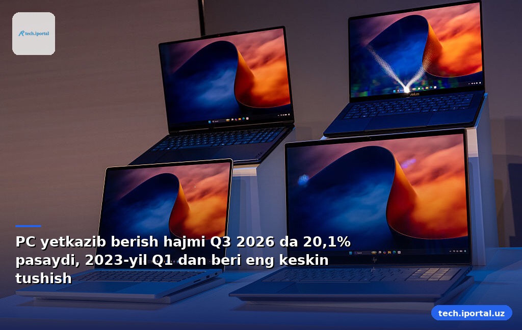 PC yetkazib berish hajmi Q3 2026 da 20,1% pasaydi, 2023‑yil Q1 dan beri eng keskin tushish