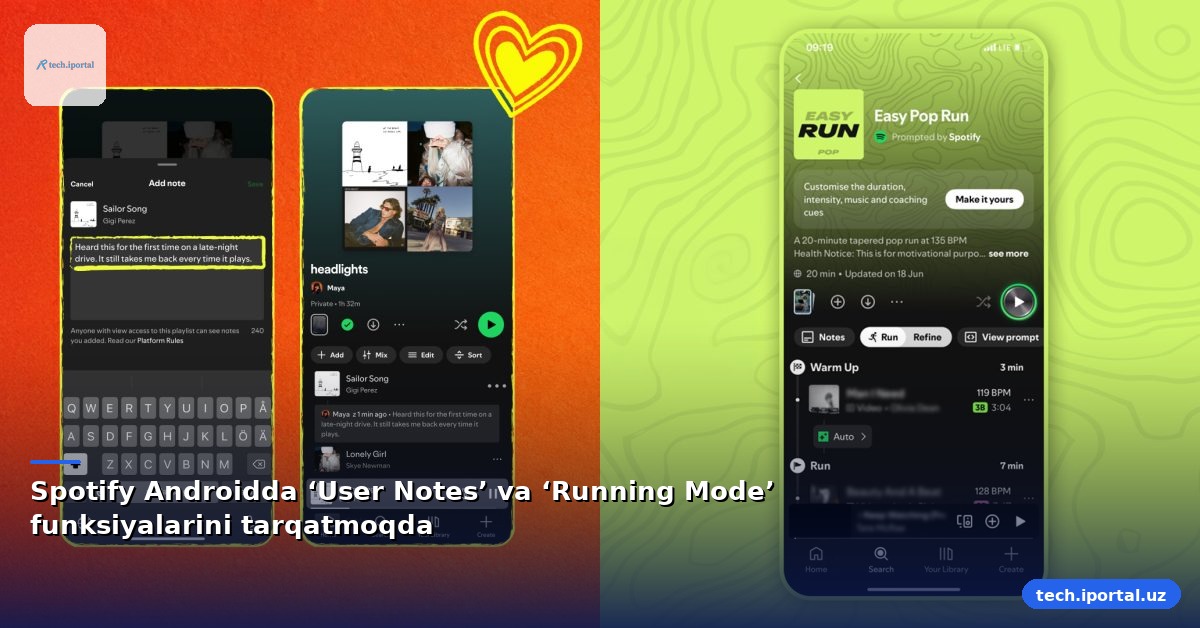 Spotify Androidda ‘User Notes’ va ‘Running Mode’ funksiyalarini tarqatmoqda