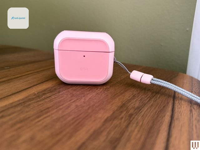 ESR Orbit Hybrid Case, a pink rectangular case with rounded edges and a grey wrist-strap