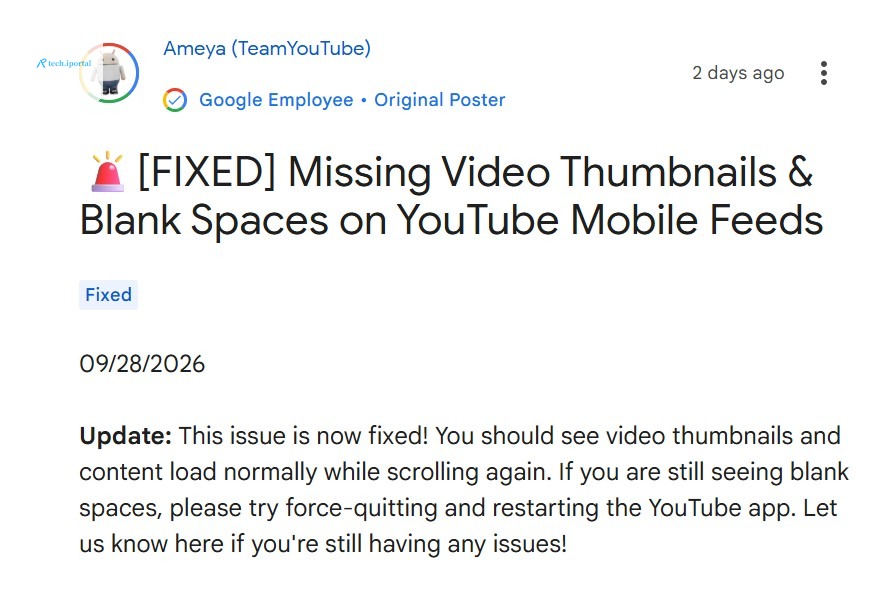 YouTube fix for missing thumbnails