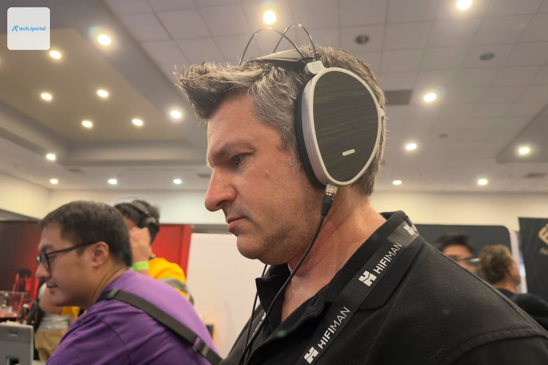 A man wearing the Dan Clark Audio Aeon Core at CanJam SoCal 2026.