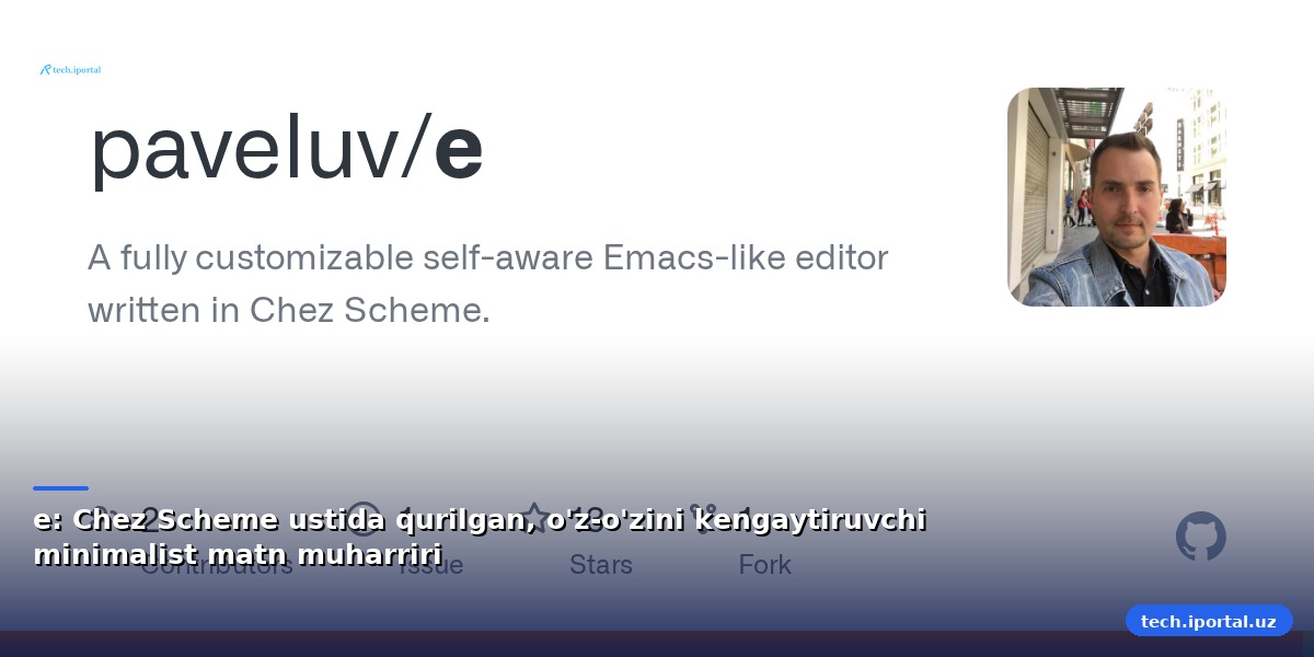e: Chez Scheme ustida qurilgan, o'z-o'zini kengaytiruvchi minimalist matn muharriri