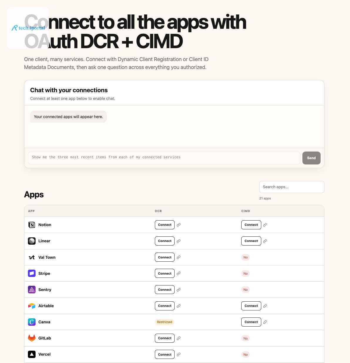 Demo app of 21 DCR or CIMD connections