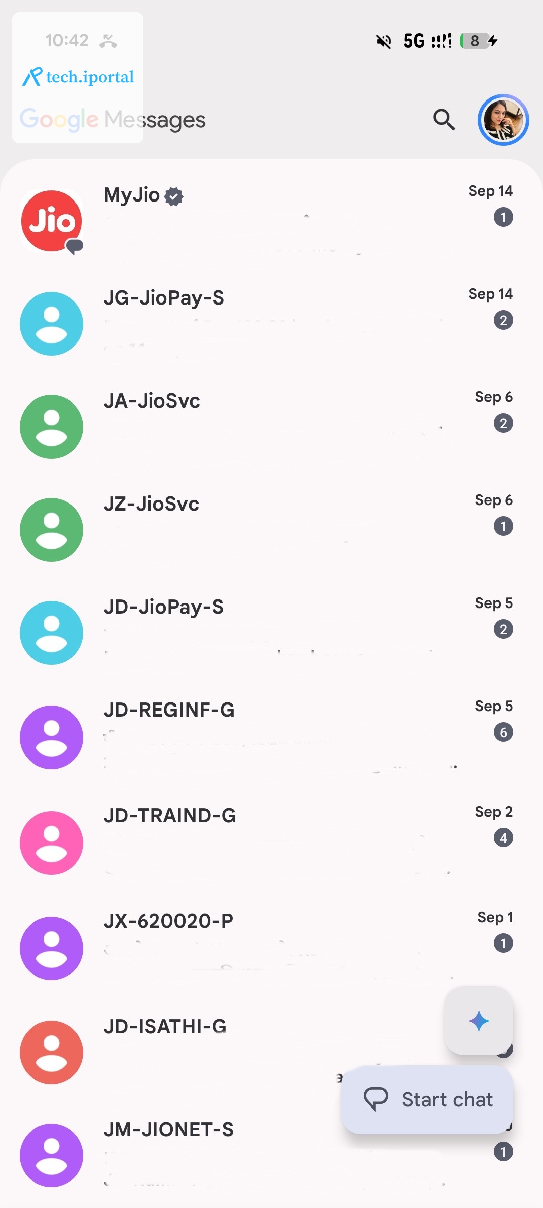 Current Google Messages UI