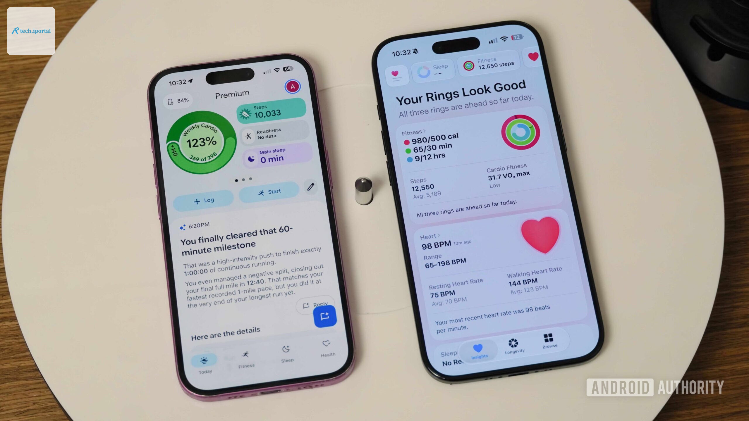 The Google Health app (left) beside the new Apple Health app in beta (right).