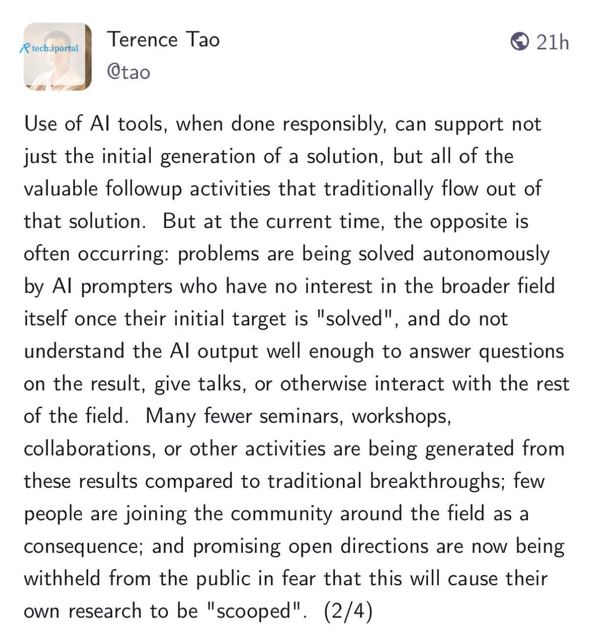 Terence Tao’s post on AI mathematics