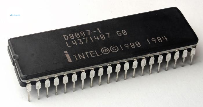 The Intel 8087 chip is packaged in a 40-pin DIP (dual in-line package), as are the 8080 and Z80. This photo is here as a break from all the microcode.