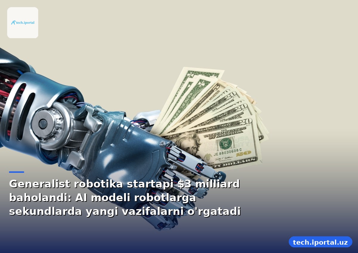 Generalist robotika startapi $3 milliard baholandi: AI modeli robotlarga sekundlarda yangi vazifalarni o'rgatadi