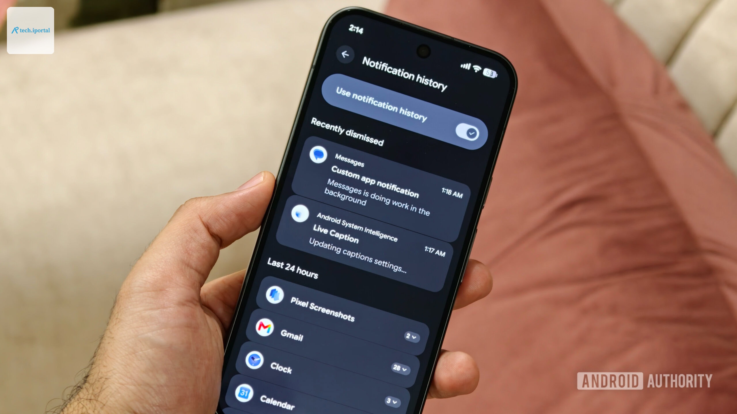 Pixel 11 notification history screen listing recently dismissed alerts