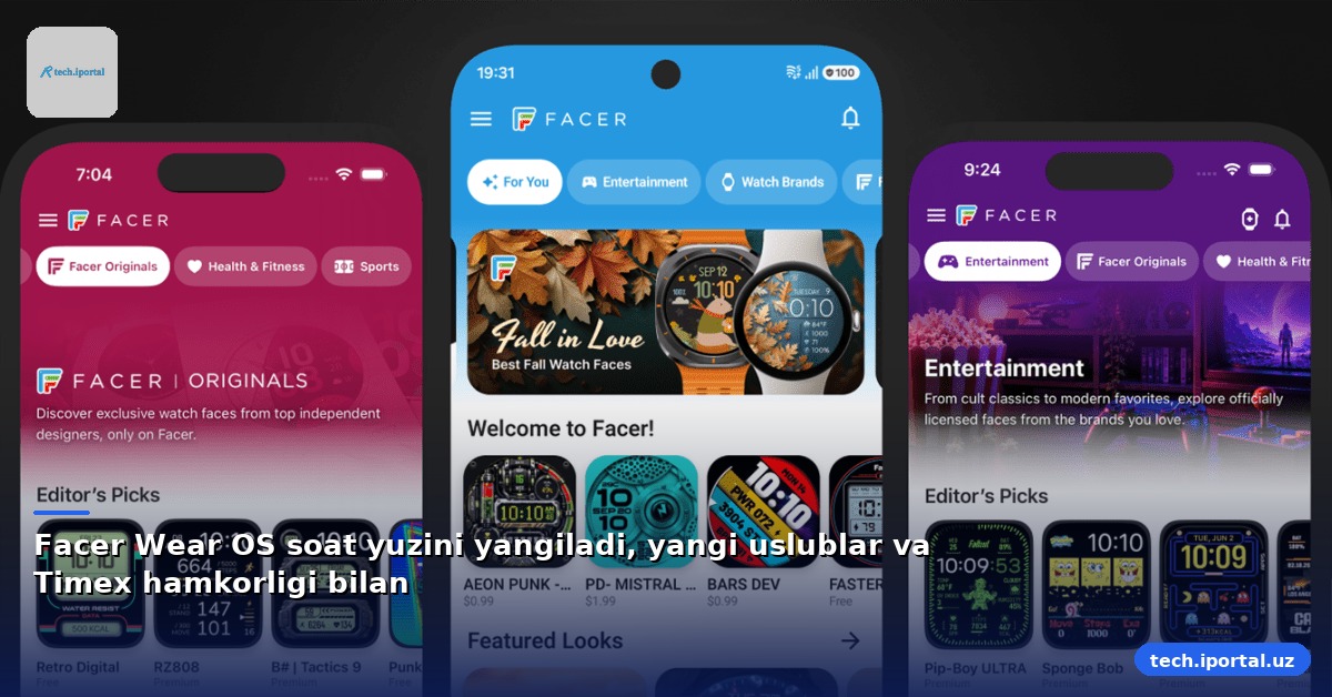 Facer Wear OS soat yuzini yangiladi, yangi uslublar va Timex hamkorligi bilan