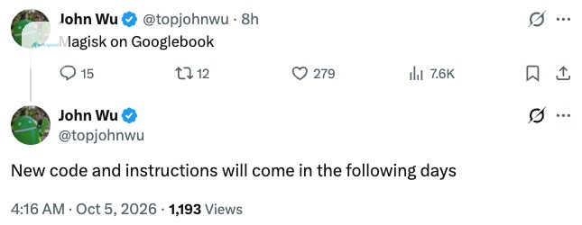 John Wu on Magisk support coming to Googlebook