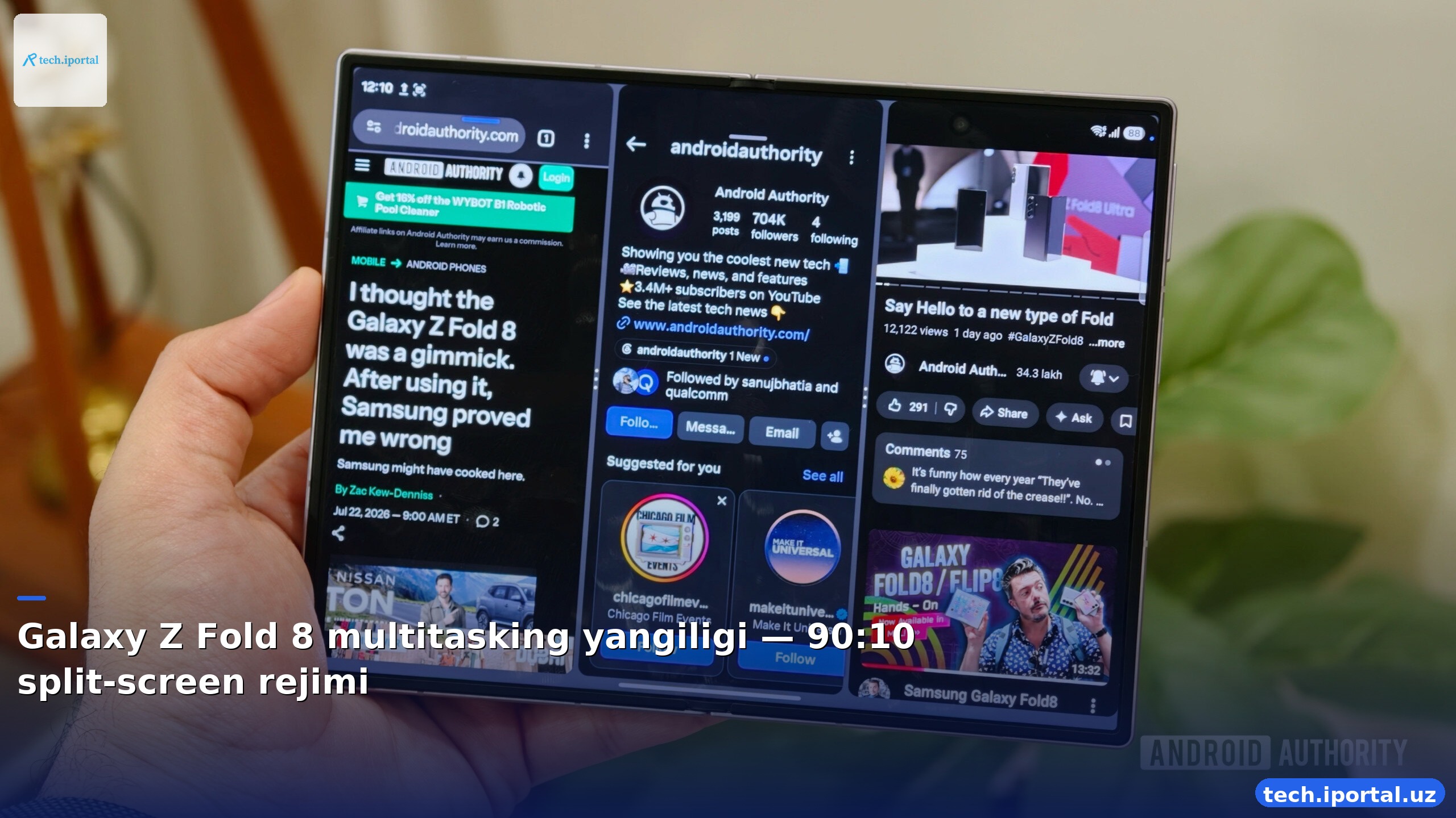 Galaxy Z Fold 8 multitasking yangiligi — 90:10 split-screen rejimi