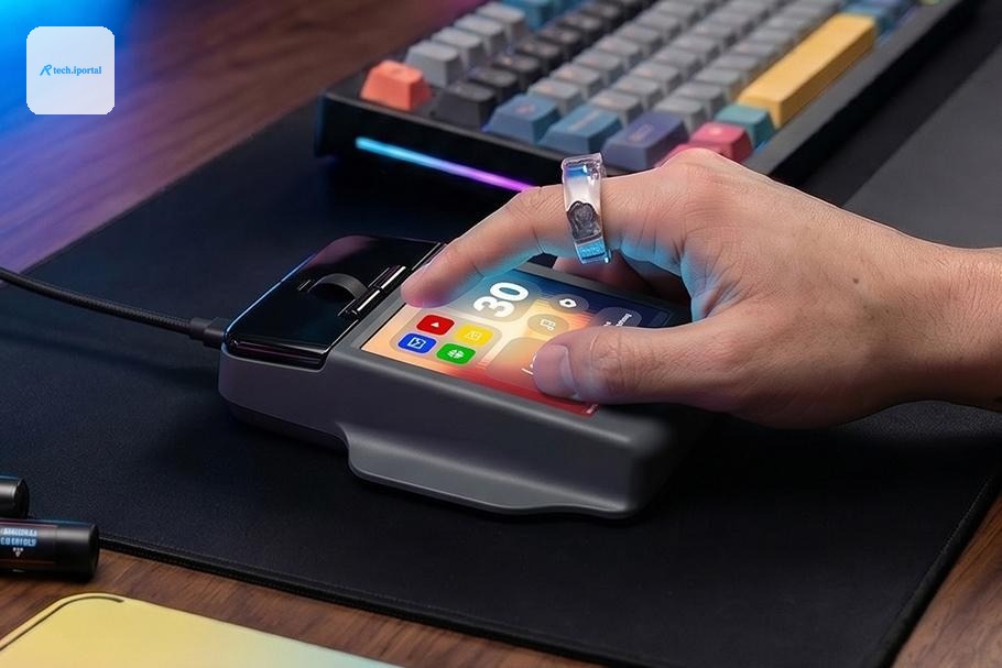 A person taps the screen on the Arctic Fox Technologies Super Mouse.