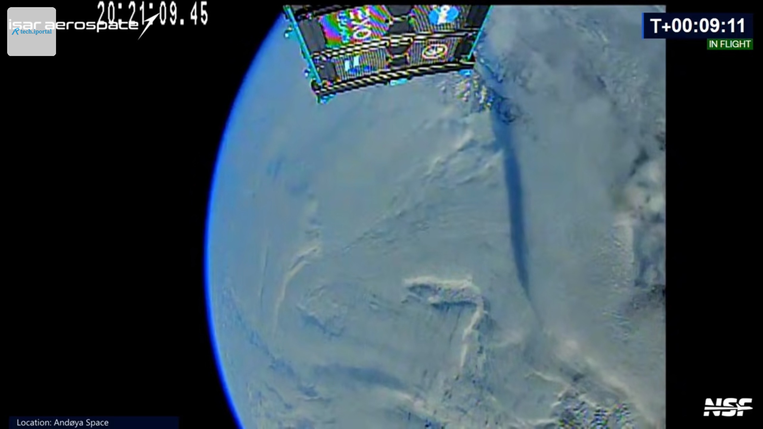 view from a rocket stage looking down at a cloudy earth