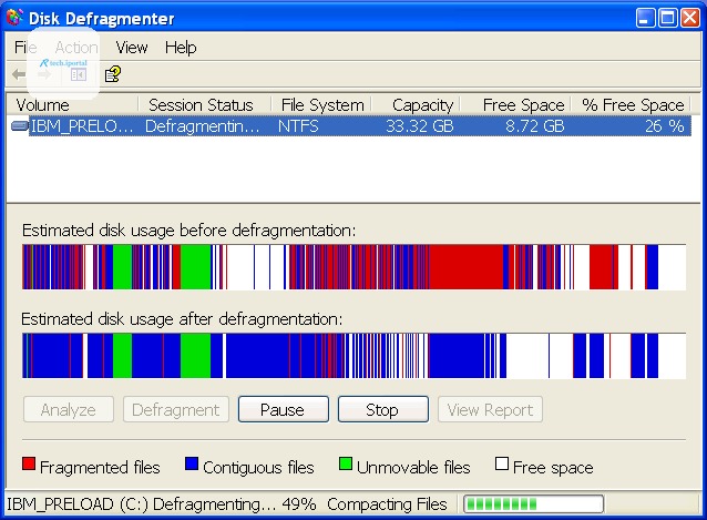Disk Defragmenter tool in Windows XP