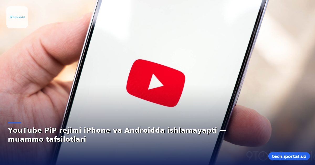 YouTube PiP rejimi iPhone va Androidda ishlamayapti — muammo tafsilotlari