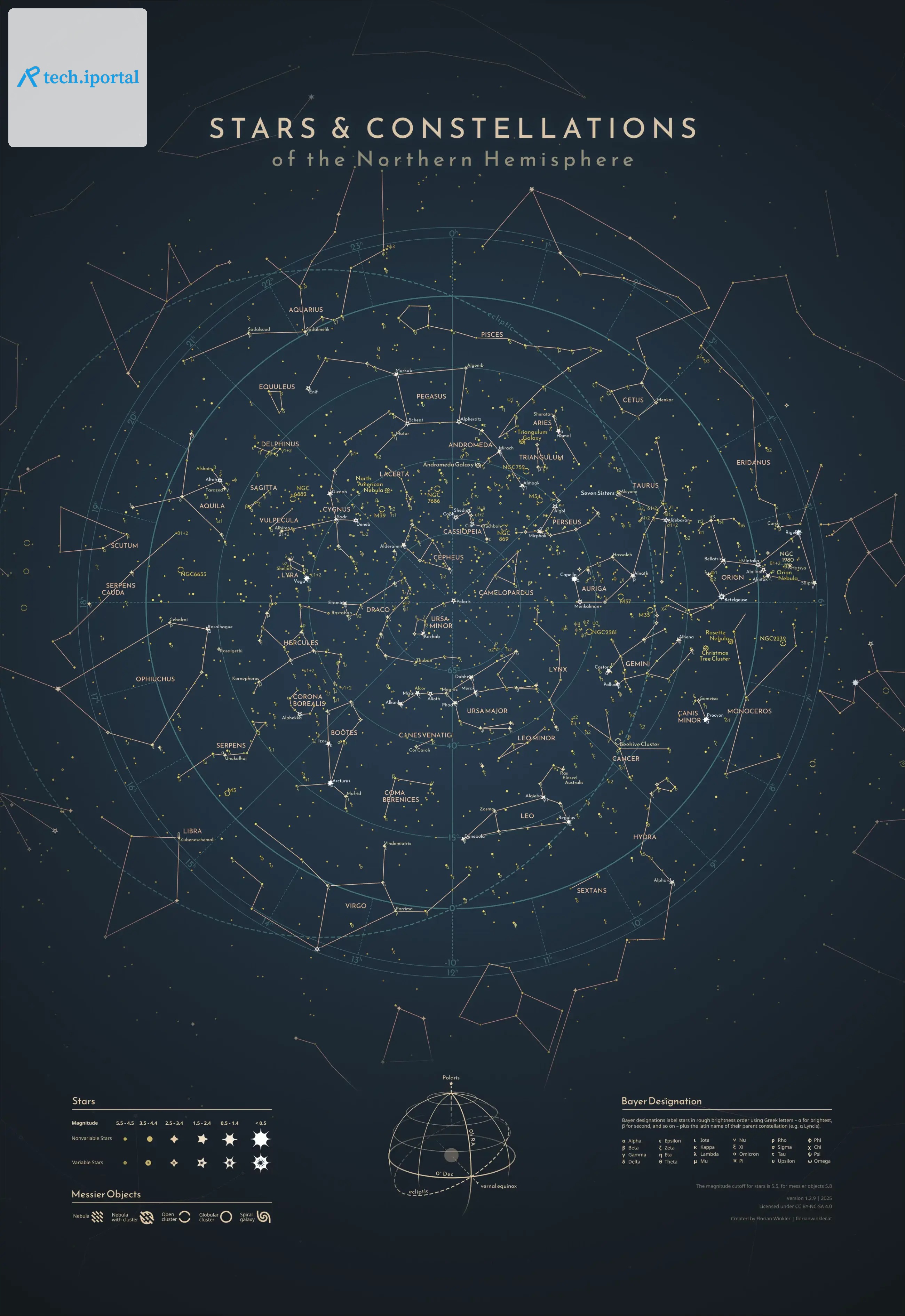 Map of the stars and constellations of the Northern Hemisphere.