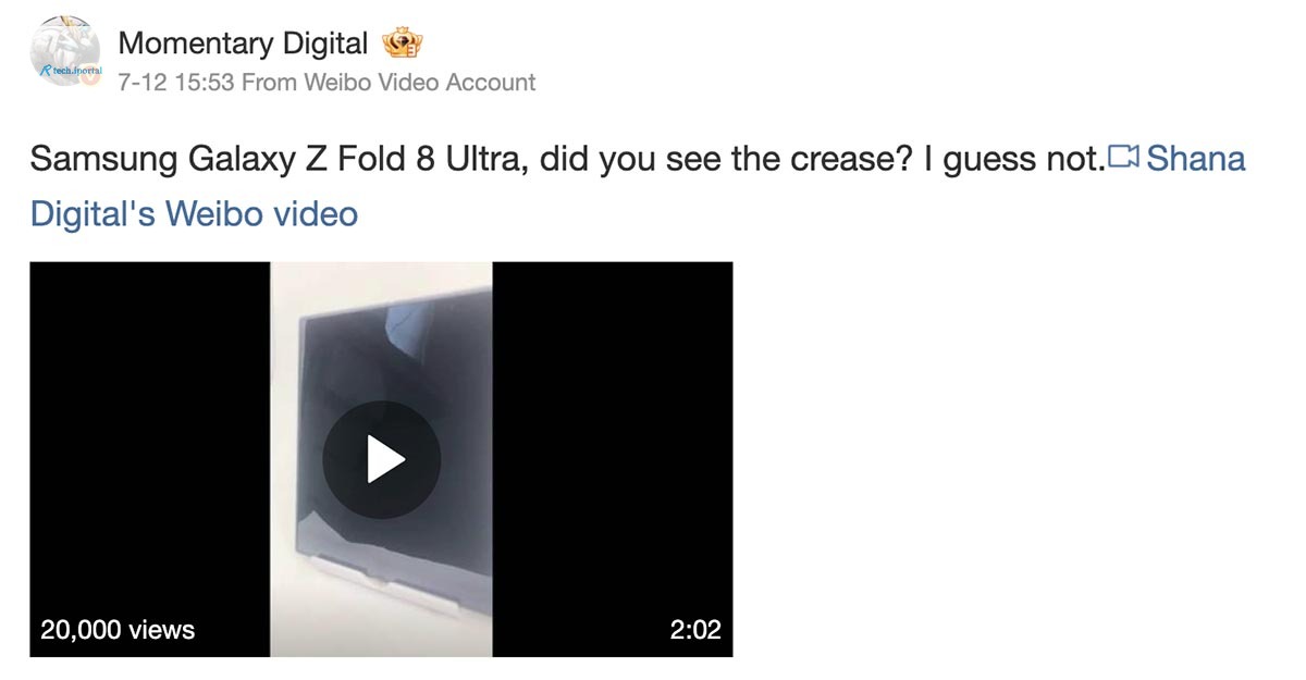 momentary digital weibo post galaxy z fold 8 ultra creaseless display