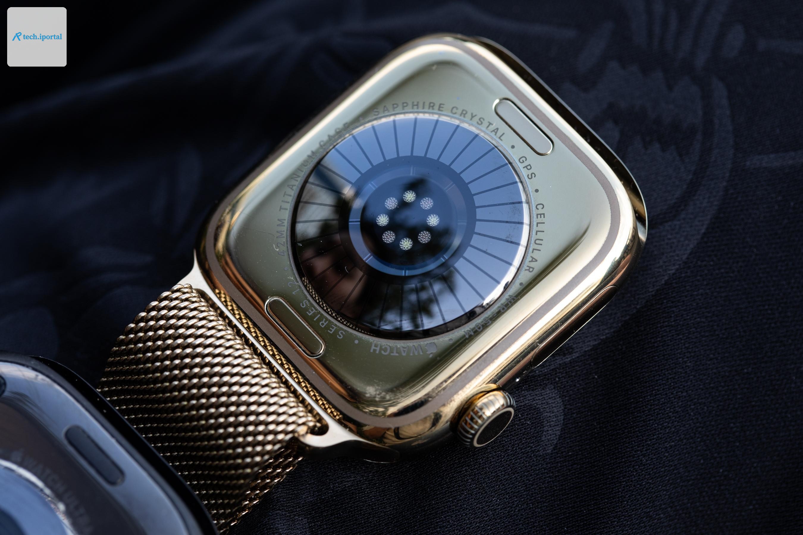 Close up of the Apple Watch Series 12’s new sensor array.