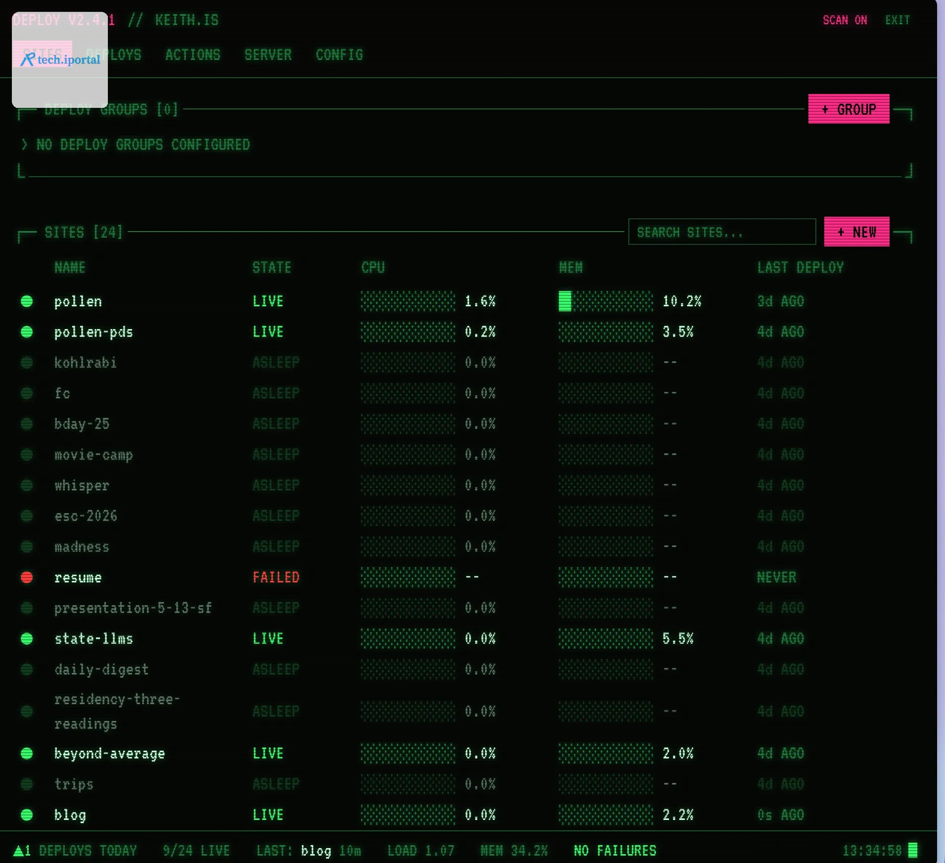 The Deploy dashboard listing my running apps