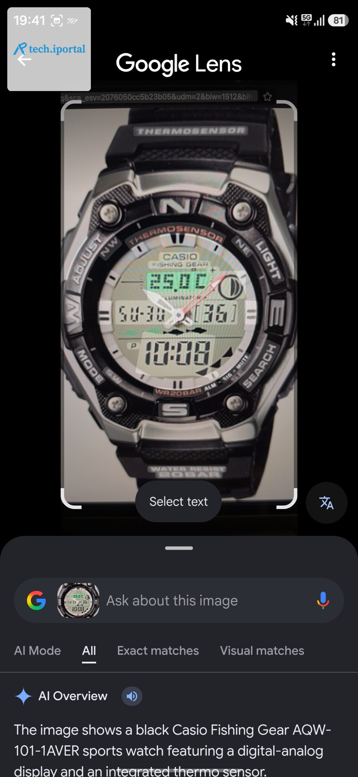 Looking up a watch in Google Lens.