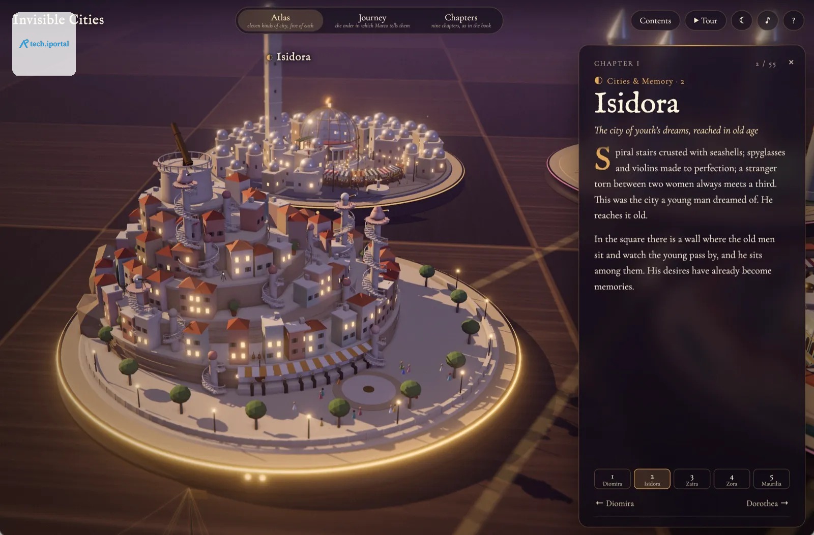 Invisible Cities by Claude Opus 5.5: Isidora as a lit 3D city at night