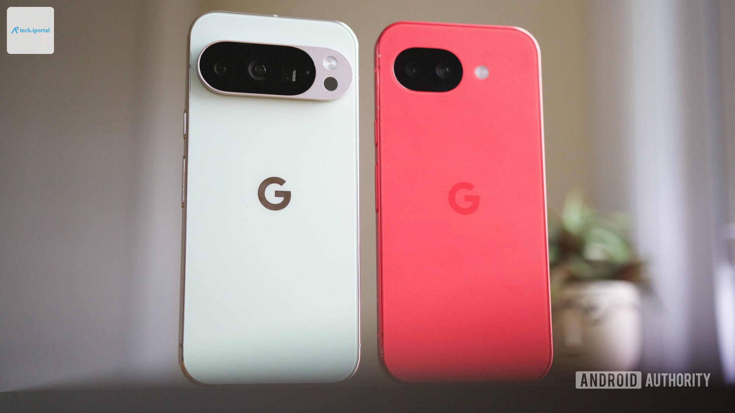 Google Pixel 10 Pro and Pixel 10a standing next to each other.