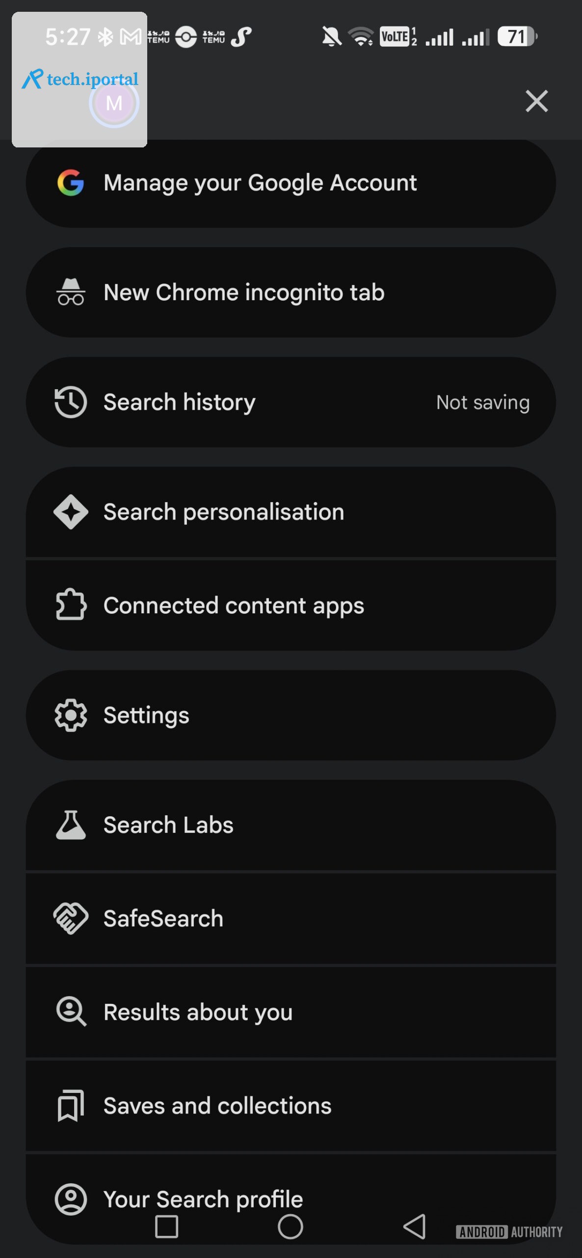 results about you option in google account options