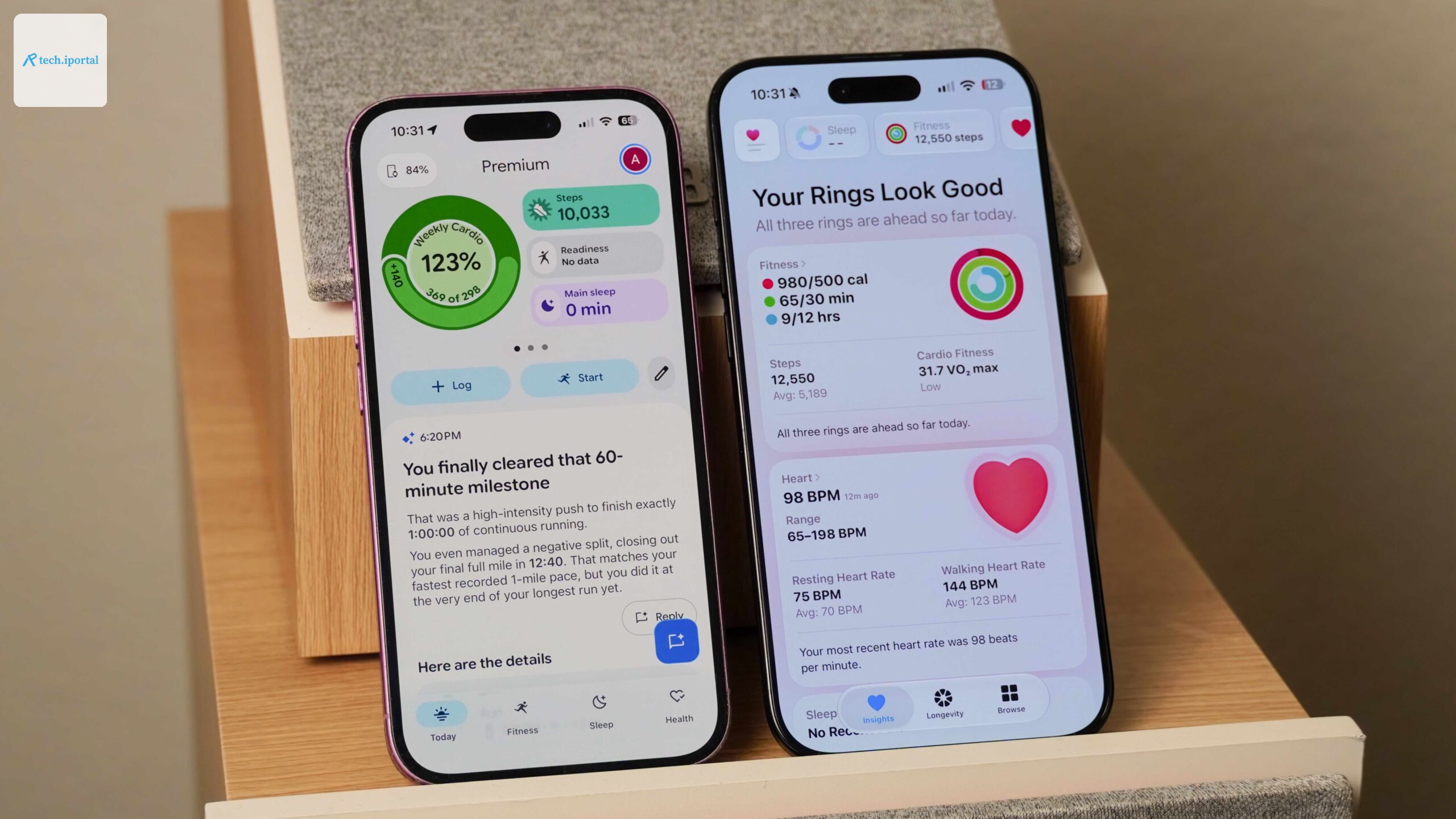 The Google Health app (left) beside the new Apple Health app in beta (right).